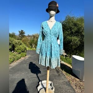 Medium   NWT  a Collective  Story Boho Blue Floral Eyelet Mini Dress